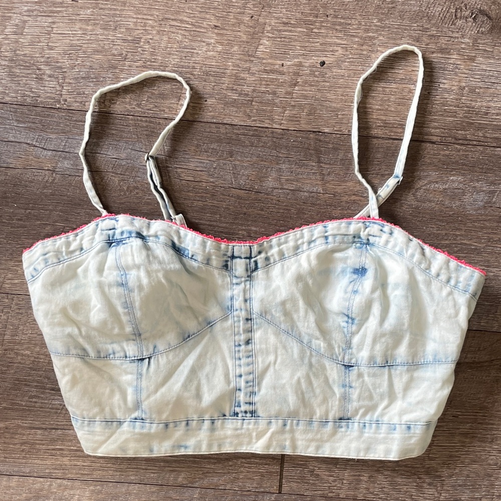 American Eagle Outfitters Blue and Pink Denim Wash Crop Top 100% Cotton